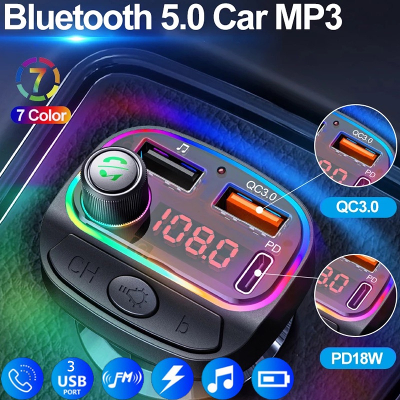 TRANSMISOR CAR C15 Bluetooth LED RGB AMBIENTAL Car Charger FM/MP3 Player tipe c Next Cell