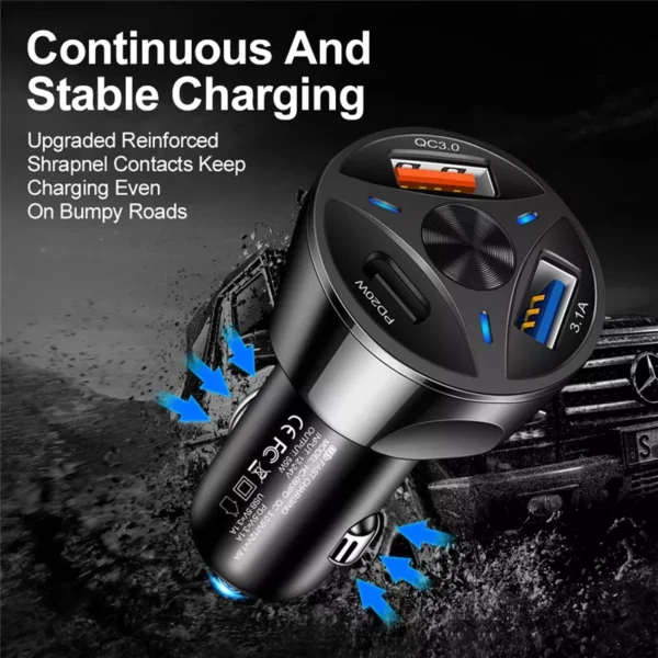Adaptador Auto 55w Tipo C + Usb Quick Charger 3.0 - Image 3
