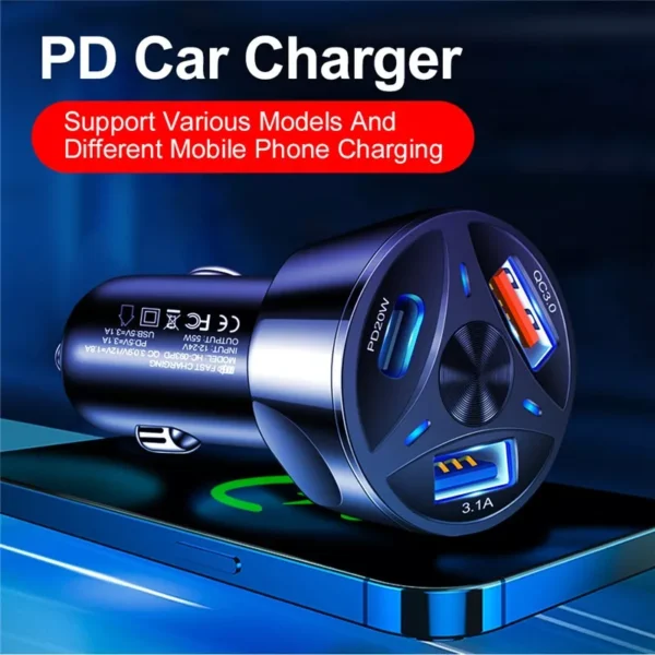 Adaptador Auto 55w Tipo C + Usb Quick Charger 3.0 - Image 5
