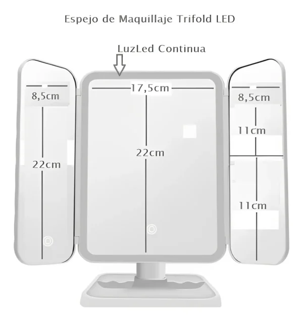 Espejo Maquillaje 3 Modos D Luz Aumento 1x/2x/3x Recargable - Image 3