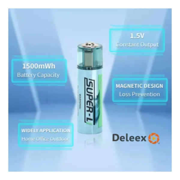 Pila Deleex Aa 1.5v Usb Cilíndrica Recargble - Image 3