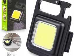 Llavero linterna recargable con luz COB de Metal negro