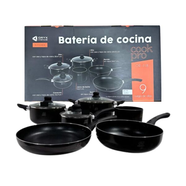 Batería Cocina Juego De Ollas Sartén Antiadherente X9 Piezas Negro OR-118 Oryx - Image 2
