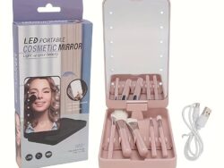 Cosmetic Mirror Espejo Led Portatil 360° Con 5 Cepillos