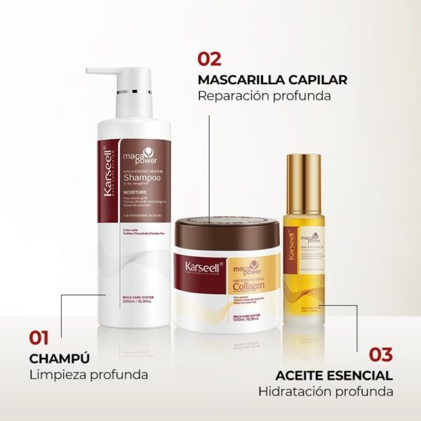 Set De Tratamiento Capilar Karseell Collagen Deep Repair Para Cabello Dañado X3 Piezas - Image 2