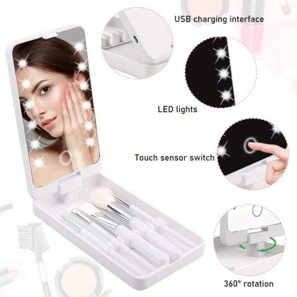 Cosmetic Mirror Espejo Led Portatil 360° Con 5 Cepillos - Image 3