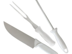 Kit Cuchillo De Cocina Chaira Afiladora Acero Inox Set 3 Pzs