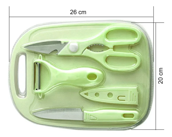 Set Tabla de Picar + Cuchillo + Pelador + Tijera para Cocina Verde C51 - Image 4
