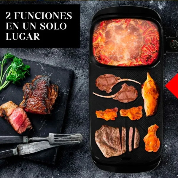 Plancha Parrilla Grill Eléctrica Antiadherente Olla Con Tapa 2 En 1 Negro STAR - Image 2
