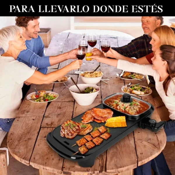 Plancha Parrilla Grill Eléctrica Antiadherente Olla Con Tapa 2 En 1 Negro STAR - Image 3