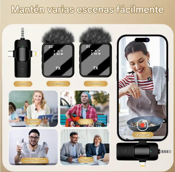 Microfono Corbatero F11-2 Receptor 3 En 1 Calidad Premium Negro - Image 3