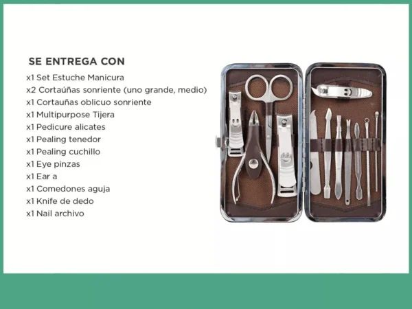 Kit Manicura Pedicura Estuche Cuero 12 Piezas Pies Y Manos - Image 2