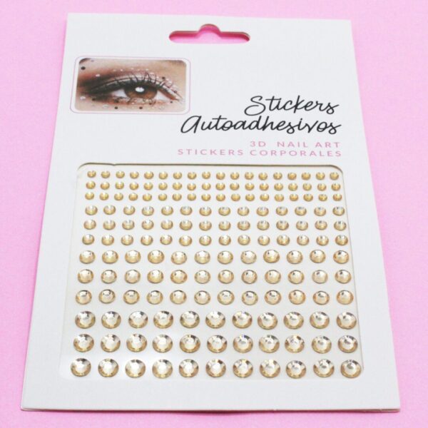 Gemas Piedras Adhesivas Rostro Dorado Varios Tamaños pack x12 planchas - Image 2