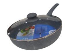 Wok De Granito Antiadherente 26cm Con Tapa Vidrio Cool + Bazar HS6004-26