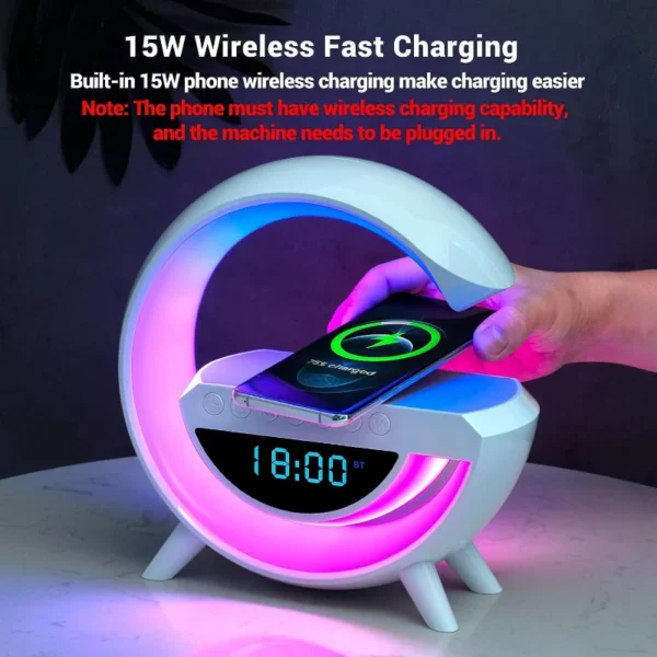 Parlante Bluetooth G Rgb Velador Led Cargador Inalámbrico Reloj 6en1 BT-3401 - Image 2