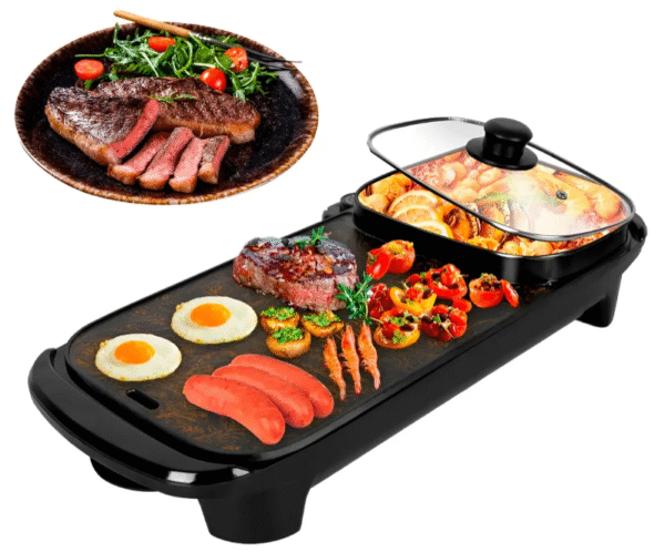 Plancha Parrilla Grill Eléctrica Antiadherente Olla Con Tapa 2 En 1 Negro STAR