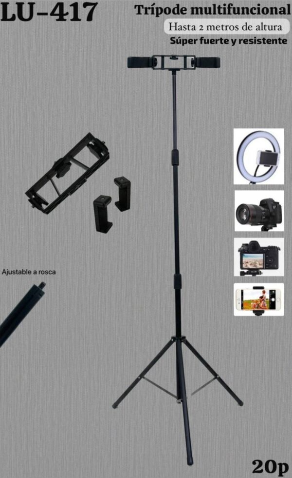 SOPORTE DOBLE CELULAR TRIPODE 2MT DOBLE MULTIFUNCION