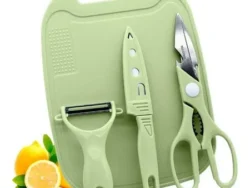 Set Tabla de Picar + Cuchillo + Pelador + Tijera para Cocina Verde Melech-315