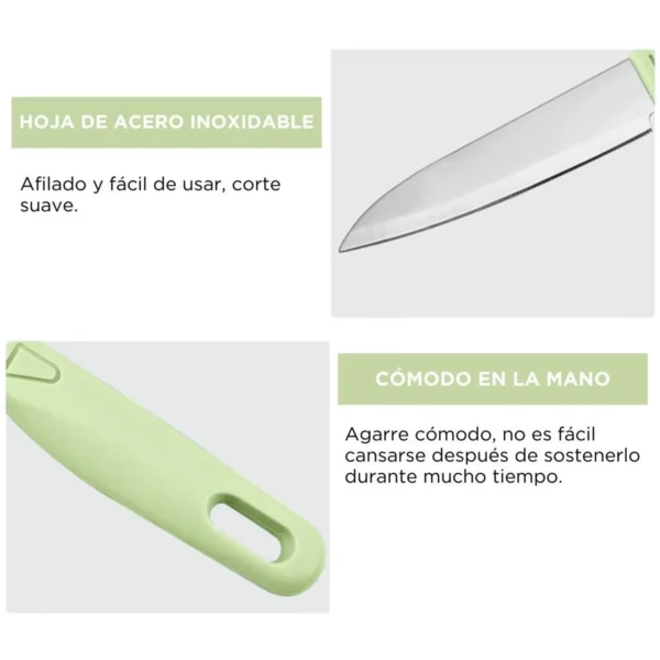 Set Tabla de Picar + Cuchillo + Pelador + Tijera para Cocina Verde C51 - Image 3