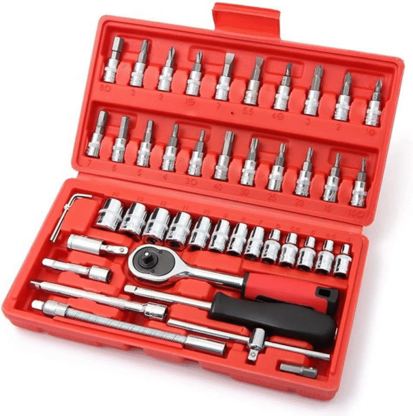 Juego de 46 llaves de Trinquete de 1/4” con Estuche de Almacenamiento