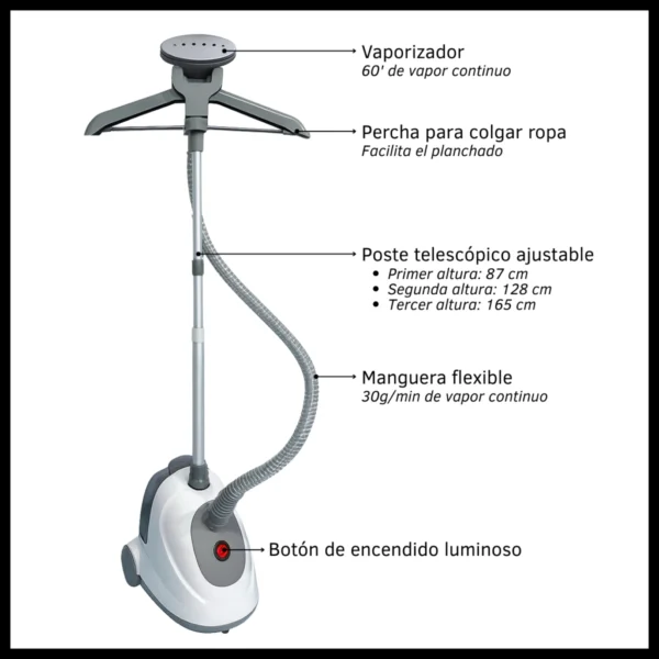 Vaporizador De Ropa Vertical Con Percha 1800w Tanque 1.7 Lts - Image 5