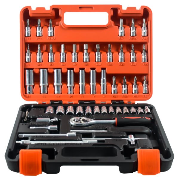 Juego de 53 llaves de Trinquete de 1/4” con Estuche de Almacenamiento