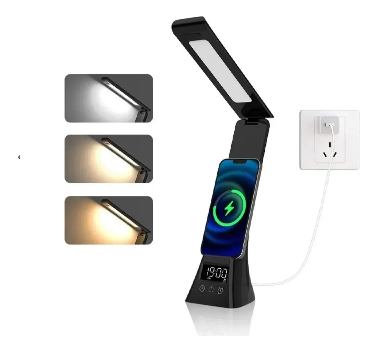 Lampara De Escritorio Con Cargador Wireless Reloj 15w - Image 3