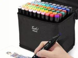 Set 60 Marcadores Doble Punta Con Estuche Plumones Artístico