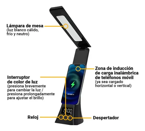 Lampara De Escritorio Con Cargador Wireless Reloj 15w - Image 2