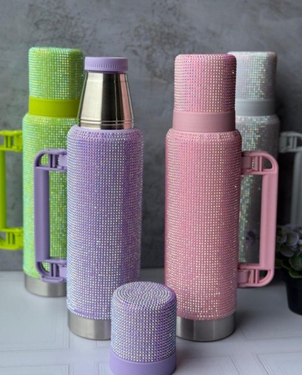 Set Termo 1200ml + Mate 260ml Acero Inox Diamante BRILLANTE Strass