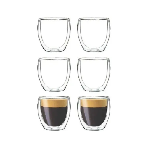 Set X6 Vasos Tazas Doble Pared De Vidrio