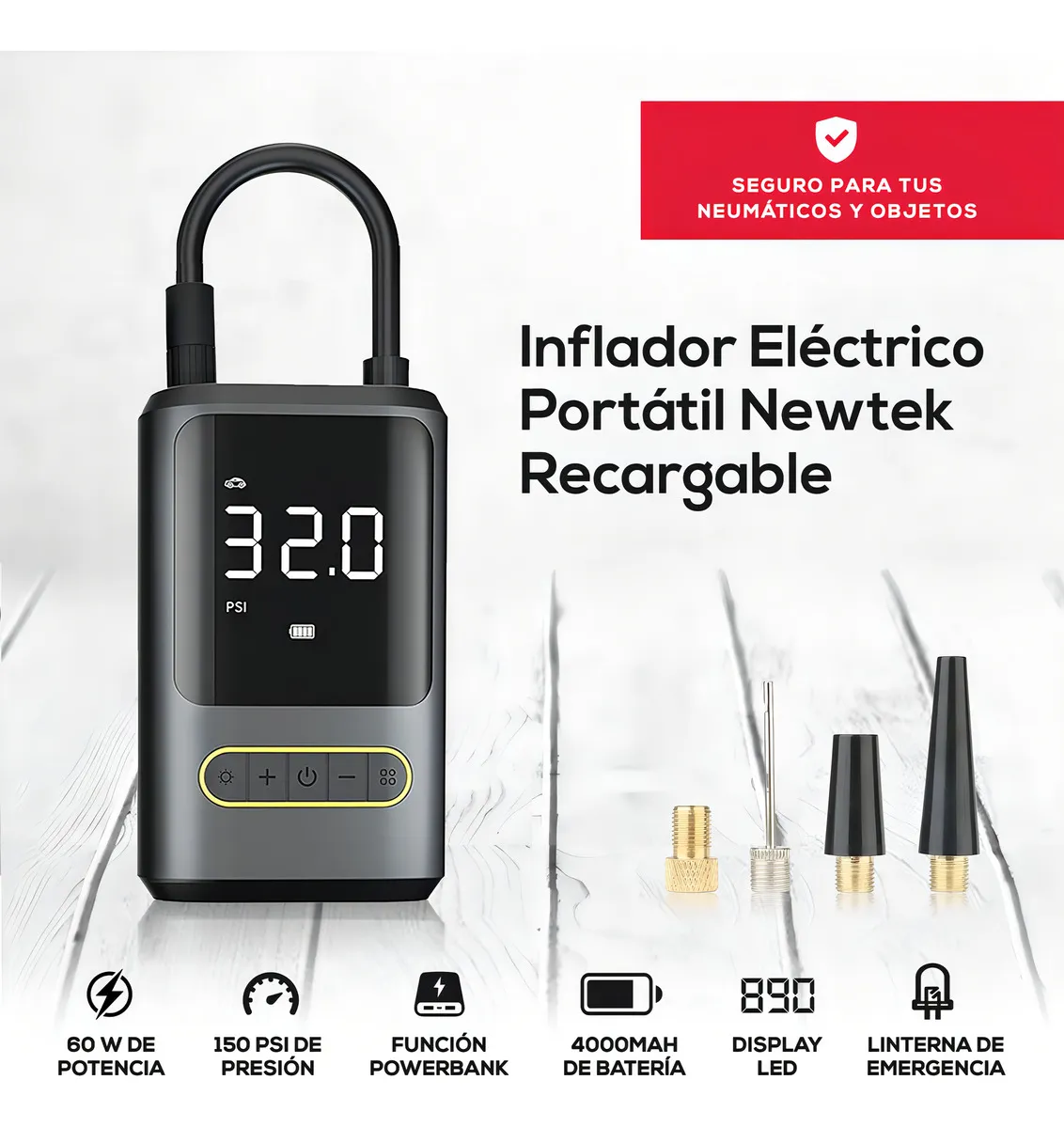 Mini Compresor De Aire Nitsuk Inflador Neumaticos Portatil - Image 4