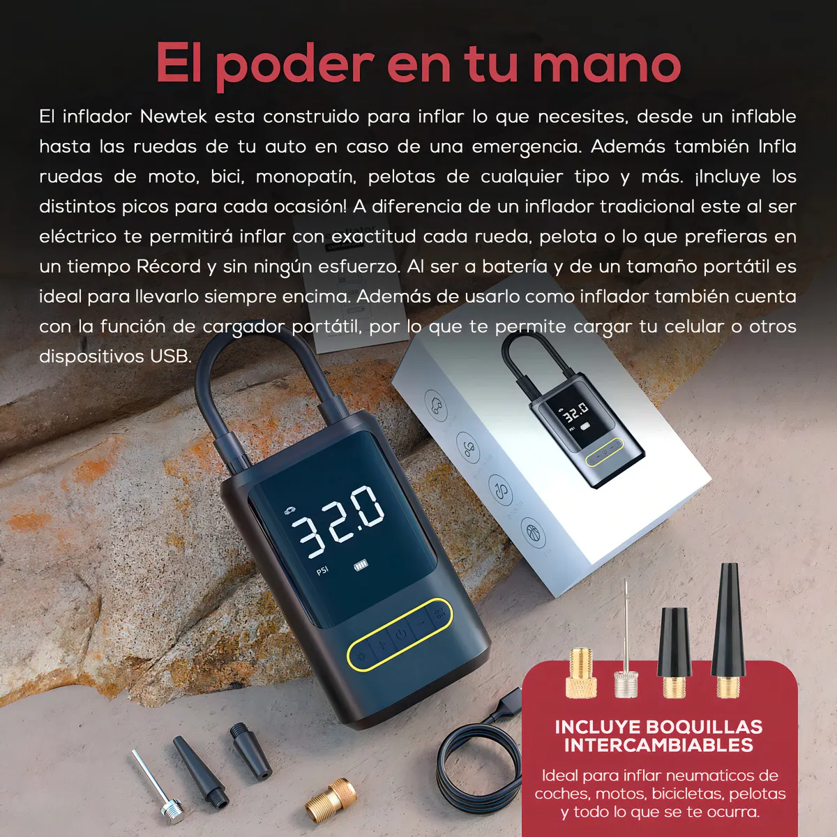 Mini Compresor De Aire Nitsuk Inflador Neumaticos Portatil - Image 3
