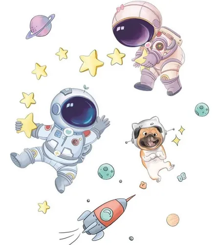 Vinilo Autoadhesivo Infantil Mural Pared Astronauta 90x30cm