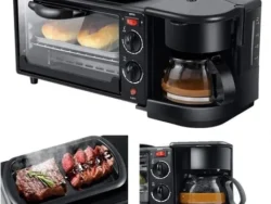 Maquina 3 En 1 Cafetera Plancha Parrilla Horno Desayuno OM OM0701