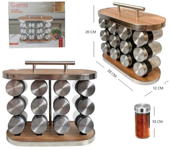 Especiero Condimentero 12 Pzs GN-0072 Acero Madera Organizador - Image 2