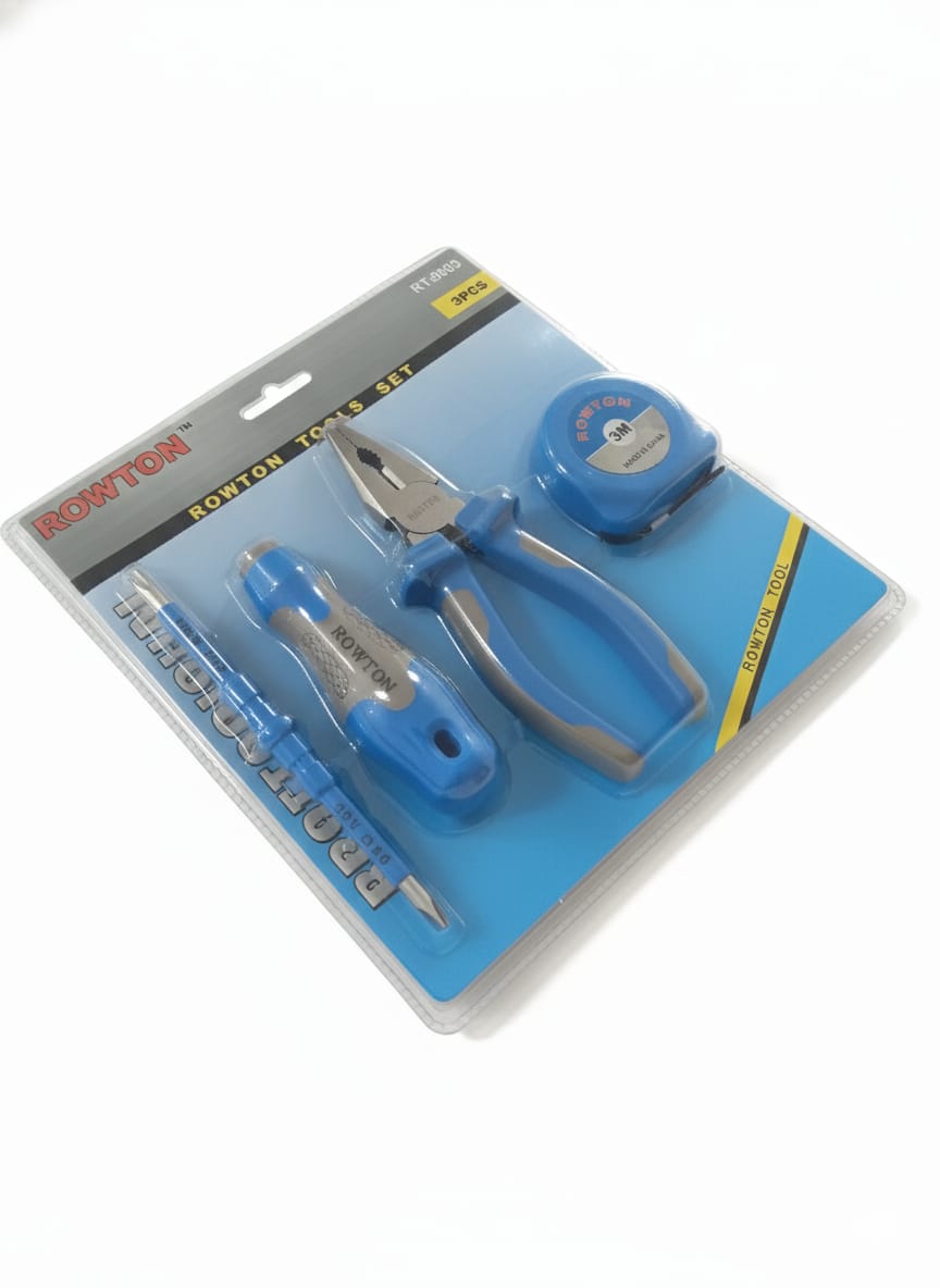 Set de Herramientas ROWTON 3 Piezas (Destornillador, Alicates y Cinta Métrica 3M)8009