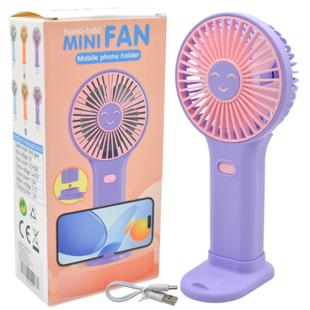 Mini ventilador recargable con soporte Carita Feliz 5v