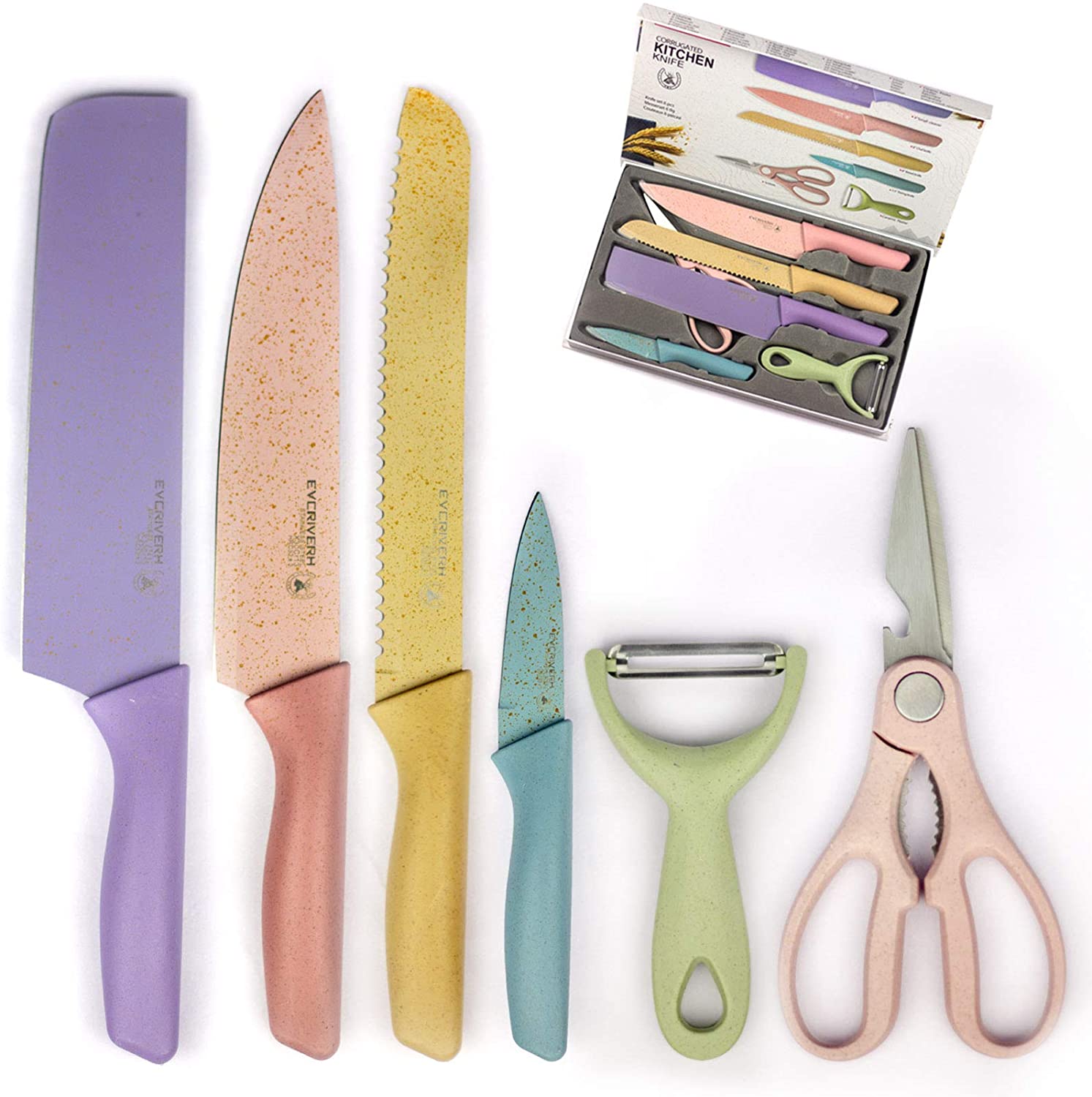 Set De 6 cuchillos de cocina coloridos con revestimiento antiadherente