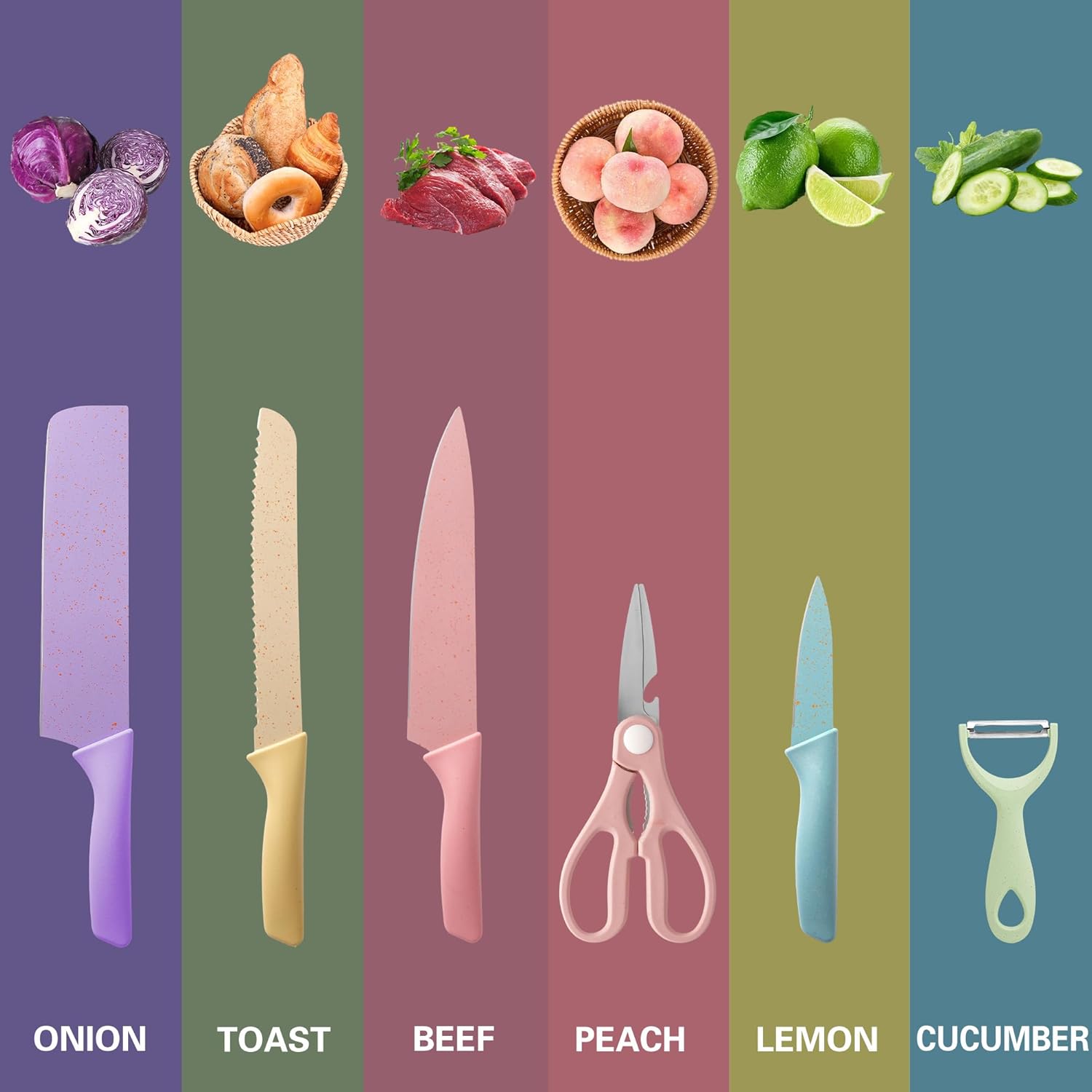 Set De 6 cuchillos de cocina coloridos con revestimiento antiadherente - Image 2