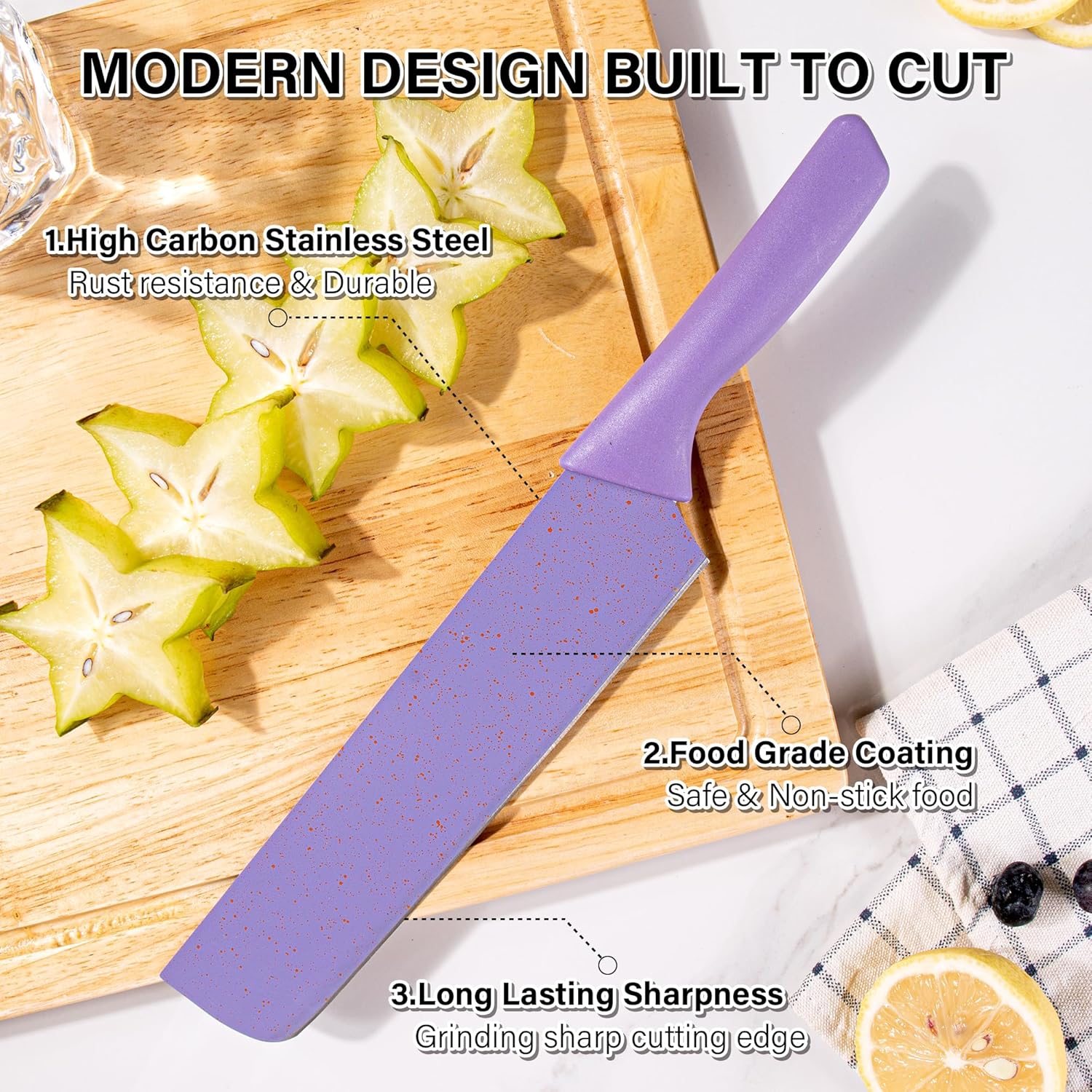 Set De 6 cuchillos de cocina coloridos con revestimiento antiadherente - Image 5