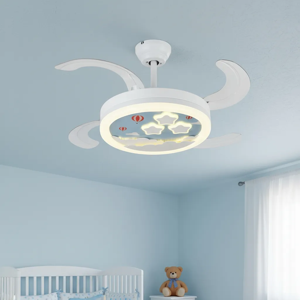 Ventilador De Techo Retractil Infantil Con Luz Y Control Estrella Y Globo