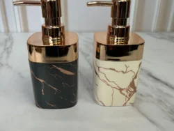 Dispensador De Jabón Manual Estilo Mármol Tapa Oro Rosa