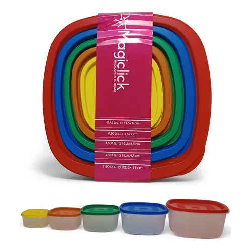 De 5 Tupper Hermeticos Apilables Y De Alta Calidad Color Multicolor