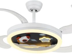 Ventilador De Techo Retractil Infantil Con Luz Y Control Cohete y Estrella