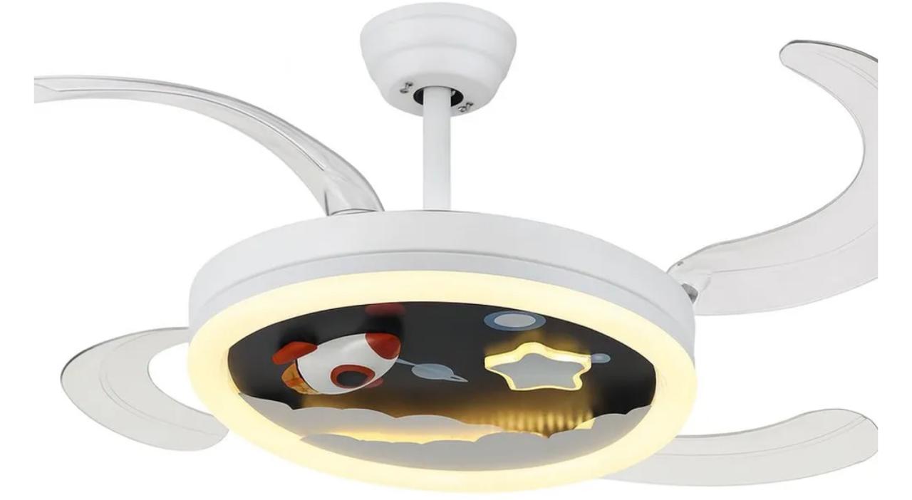 Ventilador De Techo Retractil Infantil Con Luz Y Control Cohete y Estrella
