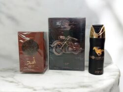 Combo Perfume La Collection D’antiquités 1910, Asad Bourbon y Desodorante Qaed al Fursan