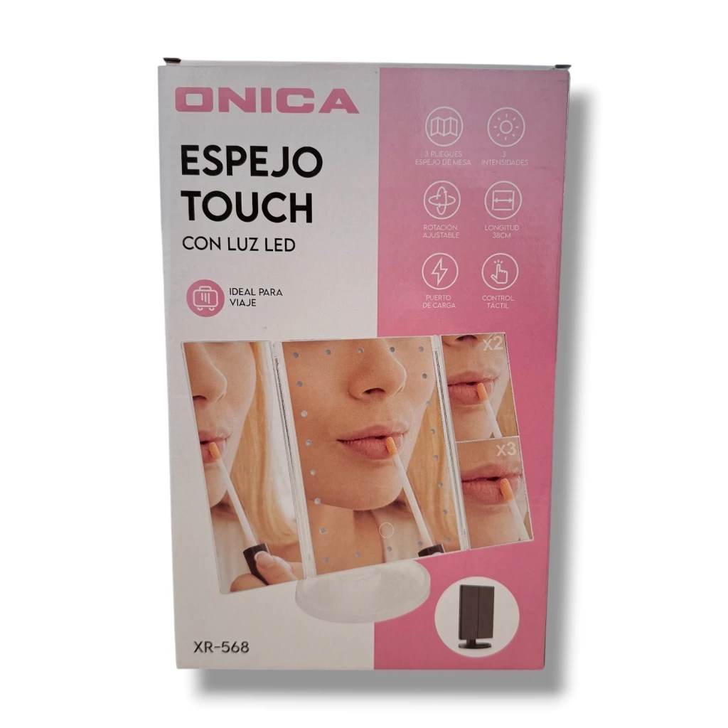 Espejo ONICA Triple con Luz LED y Aumento 2X/3X para Maquillaje Preciso XR-568