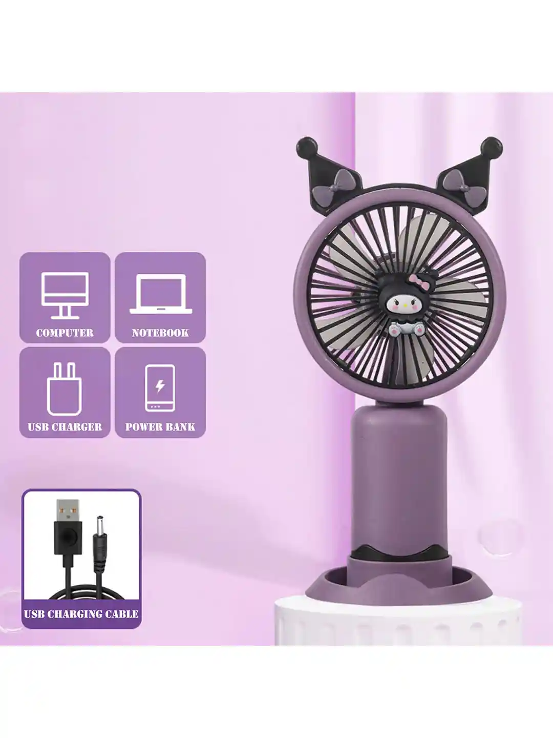 Mini Ventilador De Mano Fan Series Diseños Cartoon Con Accesorio