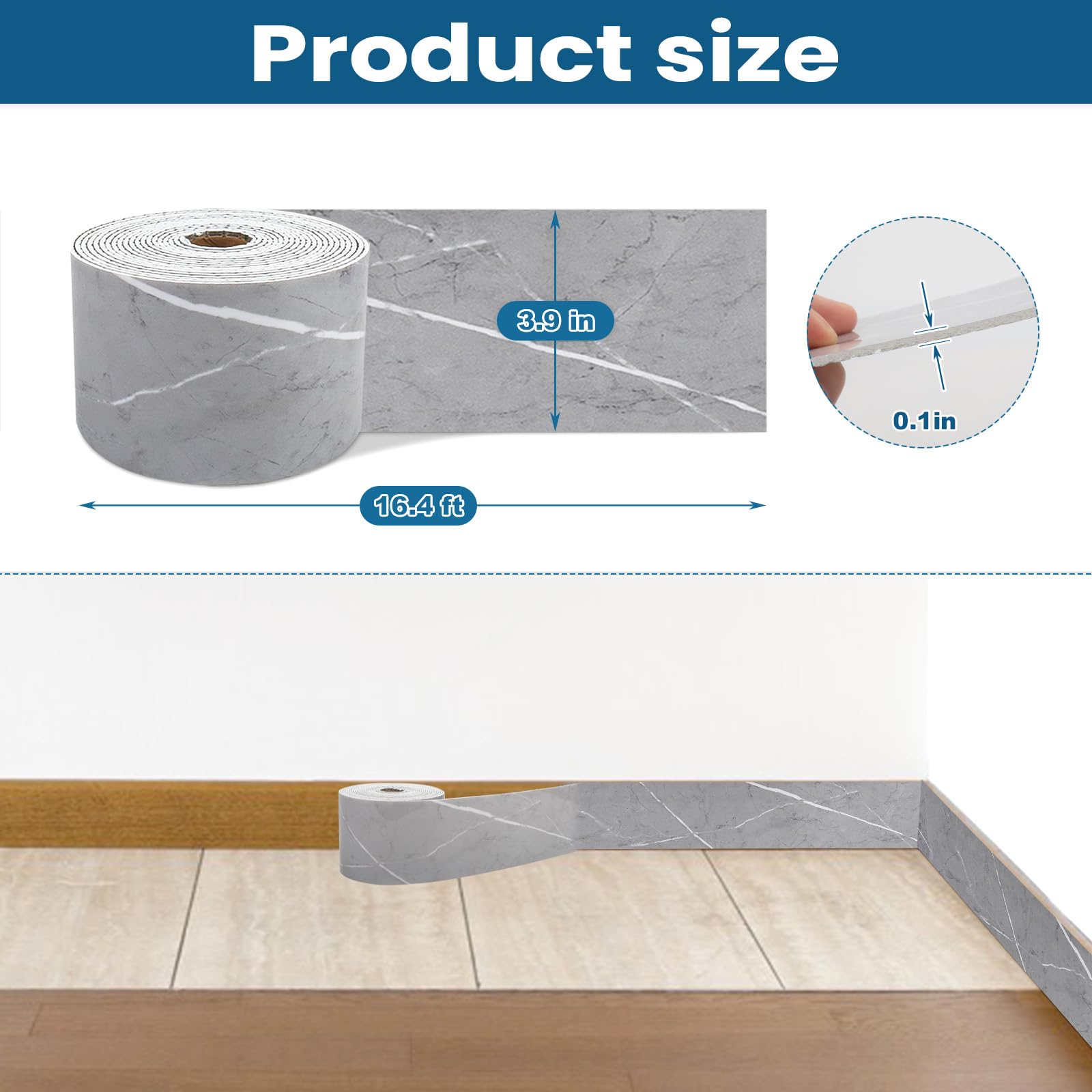 Rollo Zocalo Simil Marmol Gris 5M*10CM PVC ZOC-GREY